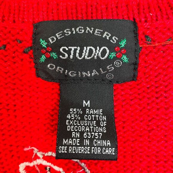 Designers Studio Original Christmas Red Embroidered Beaded Sweater Cardigan Size - Picture 8 of 10